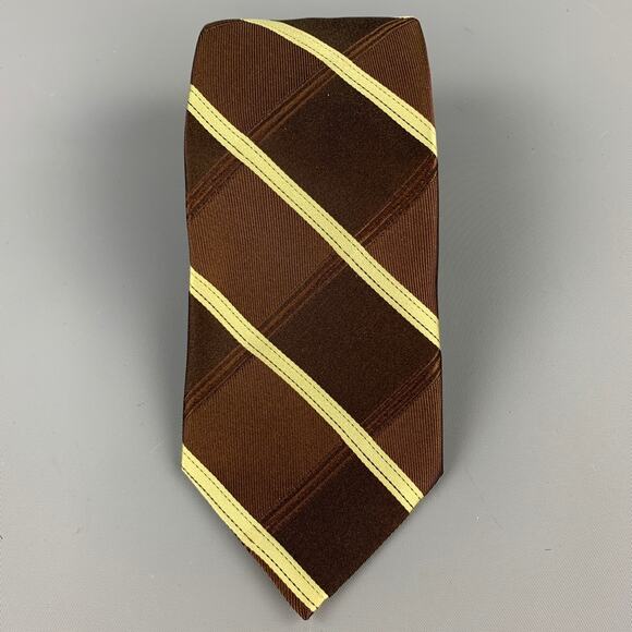 TED BAKER Brown & Green Diagonal Stripe Silk Tie - Picture 1 of 4